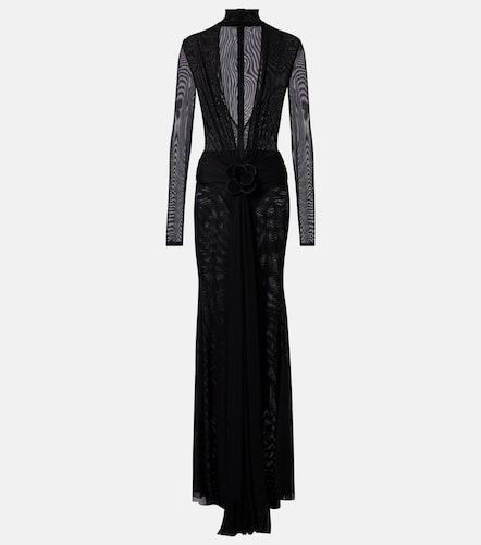 Robe longue en résille à appliqué floral - David Koma - Modalova