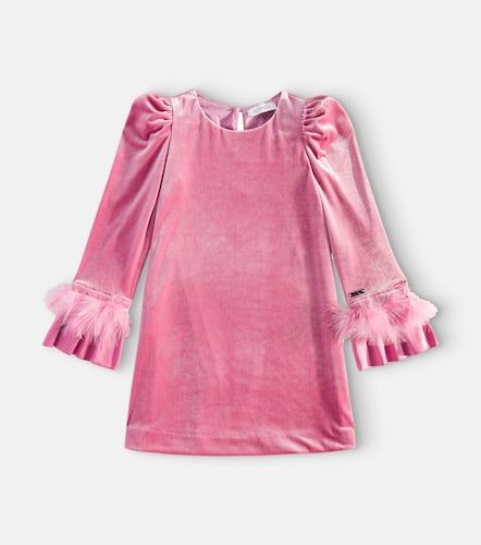 Robe Chenille en velours et fausses plumes - Monnalisa - Modalova