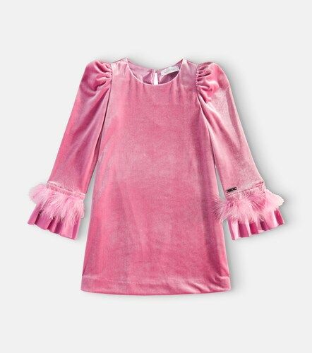 Monnalisa Robe en velours à plumes - Monnalisa - Modalova