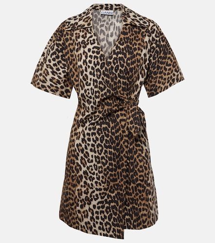 Robe portefeuille en coton à imprimé léopard - Ganni - Modalova