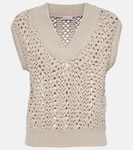 Pull sans manches ajouré en coton mélangé - Brunello Cucinelli - Modalova