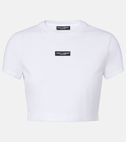 T-shirt court en coton mélangé à logo - Dolce&Gabbana - Modalova