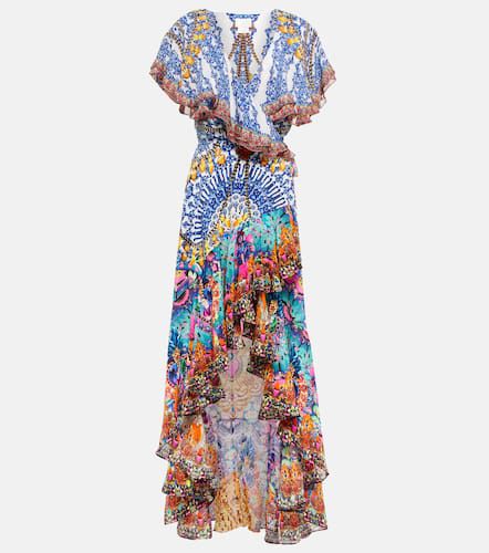 Robe asymétrique imprimée en soie à ornements - Camilla - Modalova