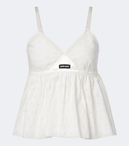 Top en coton mélangé à broderies anglaises - Miu Miu - Modalova