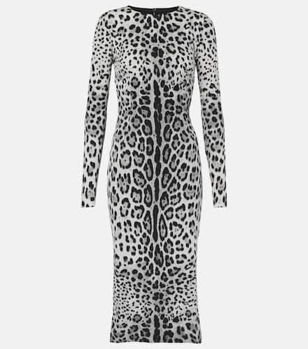 Robe midi en soie mélangée à motif léopard - Dolce&Gabbana - Modalova