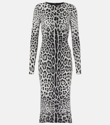 Robe midi en soie mélangée à motif léopard - Dolce&Gabbana - Modalova