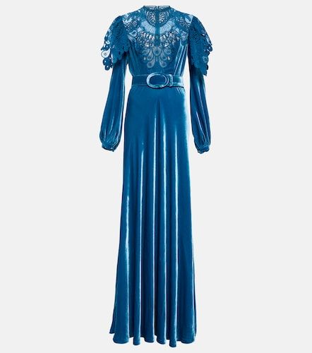 Robe longue en velours de soie mélangée - Costarellos - Modalova