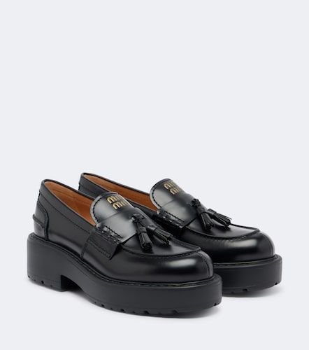 Mocassins à plateau en cuir - Miu Miu - Modalova