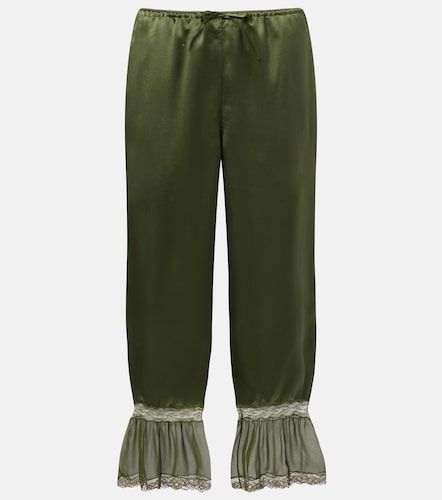 Pantalon droit en satin de soie à dentelle - Saint Laurent - Modalova
