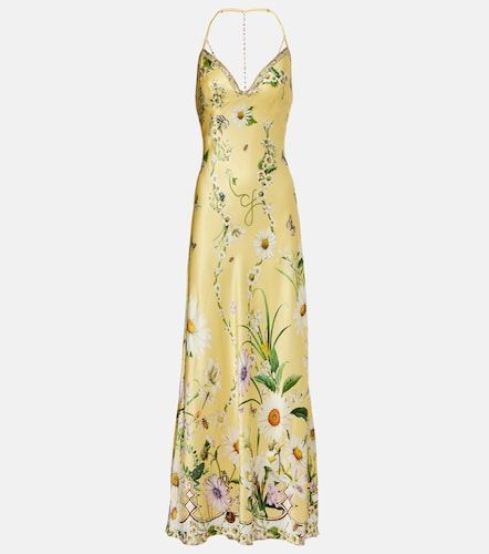 Robe midi en satin de soie à fleurs - Camilla - Modalova