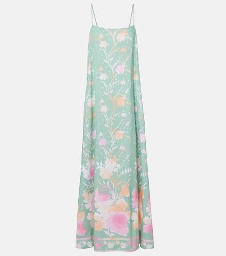 Robe longue en coton et lin à fleurs - Juliet Dunn - Modalova