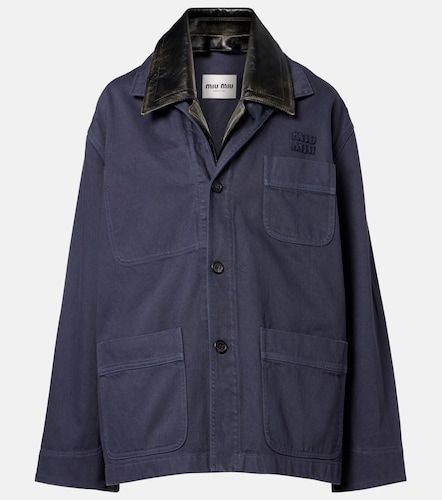 Veste oversize en gabardine de coton et cuir - Miu Miu - Modalova