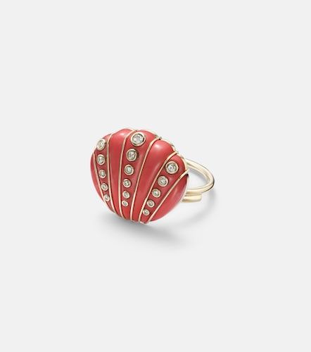 Yvonne Léon Bague Coquillage Corail en or 9 ct et diamants - Yvonne Leon - Modalova