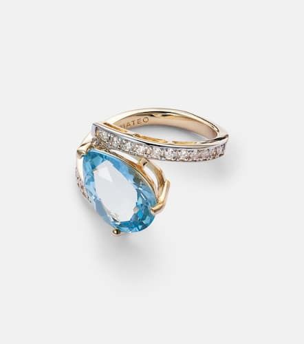 Bague Slanted en or 14 ct, topazes et diamants - Mateo - Modalova