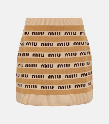 Mini-jupe en laine vierge à logo - Miu Miu - Modalova