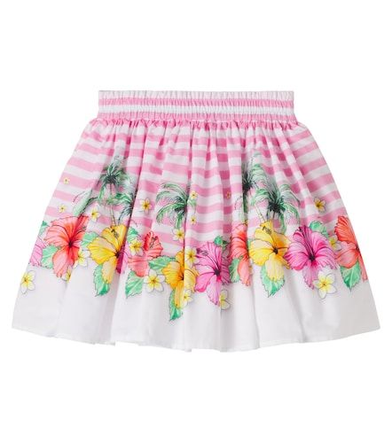 Jupe en coton à rayures et imprimé floral - Monnalisa - Modalova