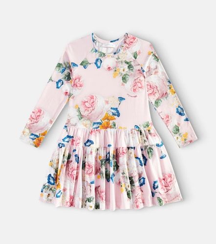 Robe en coton mélangé à fleurs - Monnalisa - Modalova