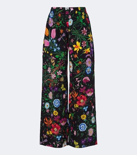 Pantalon palazzo Flora en soie à fleurs - Gucci - Modalova