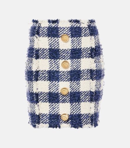 Mini-jupe taille haute à carreaux - Balmain - Modalova