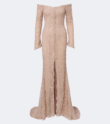 Robe longue en dentelle à sequins - Marmar Halim - Modalova
