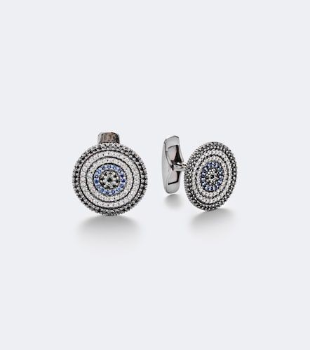 Boutons de manchettes en or blanc 14 ct, diamants et saphirs - Sydney Evan - Modalova