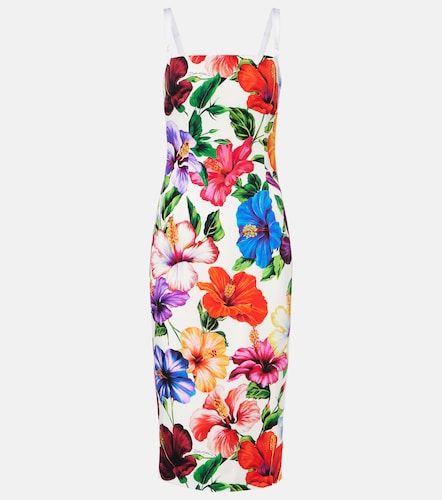 Robe midi en soie mélangée à fleurs - Dolce&Gabbana - Modalova