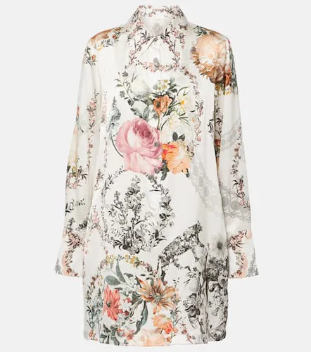 Robe chemise en satin de soie à fleurs - Camilla - Modalova