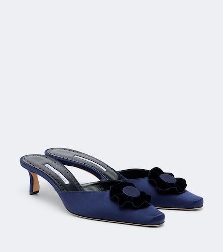 Mules Caulon en satin à appliqué floral - Manolo Blahnik - Modalova
