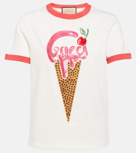 T-shirt en coton à ornements - Gucci - Modalova