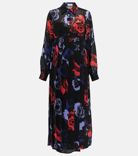 Robe midi en laine mélangée à fleurs - Ferragamo - Modalova