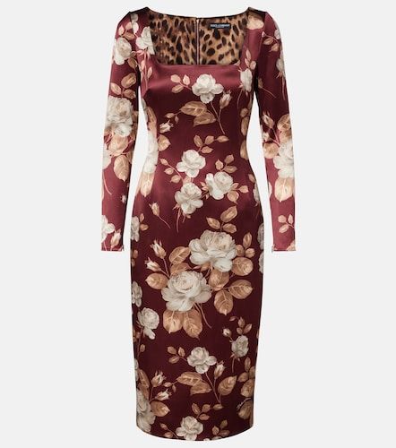 Robe midi en satin à fleurs - Dolce&Gabbana - Modalova