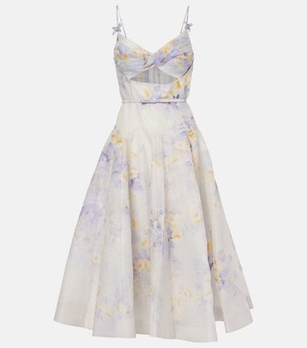 Robe midi Crush Twist en lin et soie à fleurs - Zimmermann - Modalova