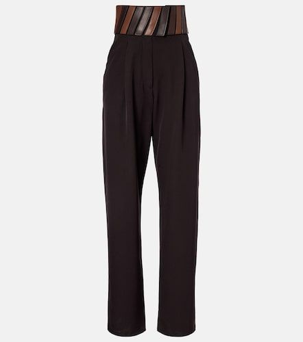 Alaïa Pantalon droit en laine et cuir - Alaia - Modalova