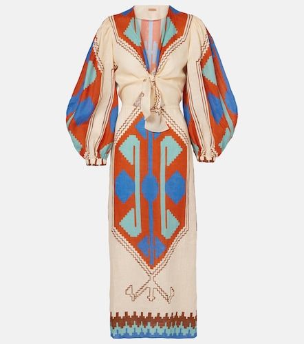 Robe midi imprimée en lin - Johanna Ortiz - Modalova