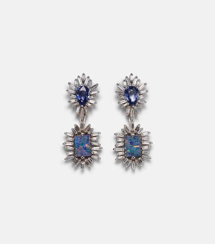 Boucles d'oreilles en or blanc 18 ct, saphirs, diamants et opales - Suzanne Kalan - Modalova