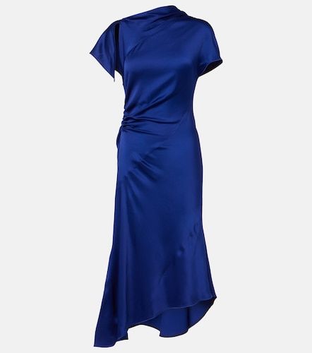 Robe midi asymétrique froncée en crêpe satin - Victoria Beckham - Modalova