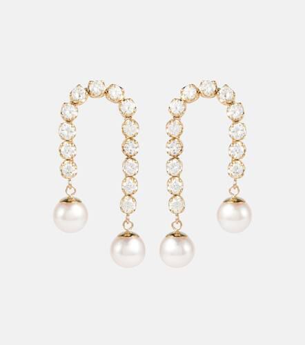 Boucles d’oreilles en or 14 ct, diamants et perles - Mateo - Modalova