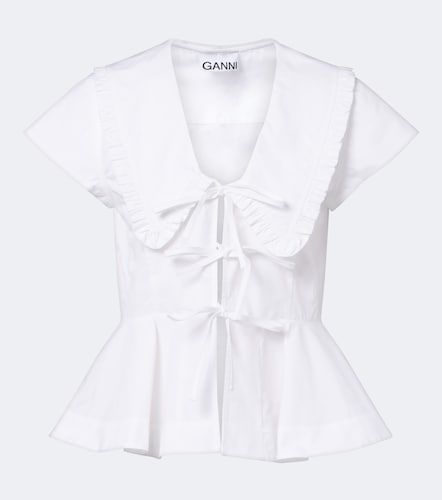 Blouse péplum en popeline de coton à nœud - Ganni - Modalova