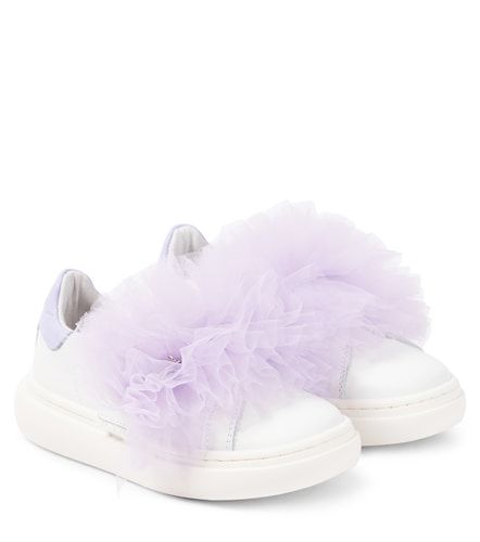 Sneakers en cuir et tulle à appliqués - Monnalisa - Modalova