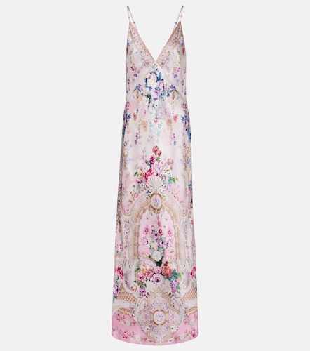 Robe longue en soie à fleurs et ornements - Camilla - Modalova