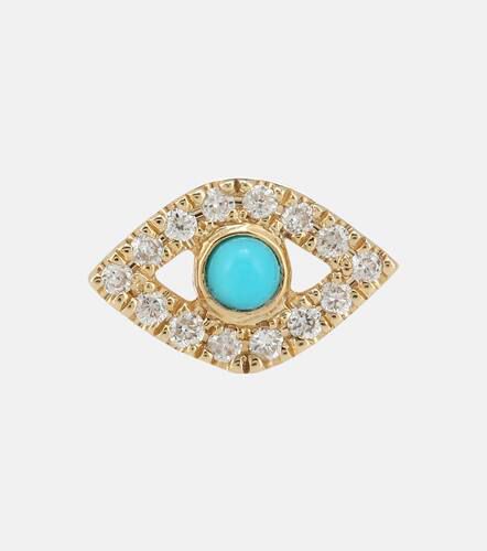 Boucle d'oreille unique en or jaune 14 ct, diamants et turquoise Bezel Evel Eye Small - Sydney Evan - Modalova