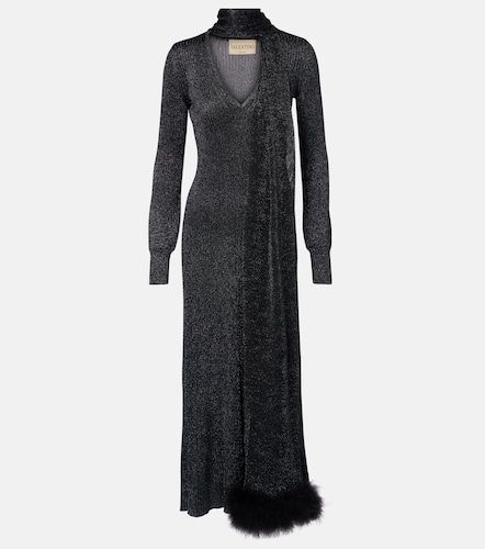 Robe longue en lamé et plumes - Valentino - Modalova