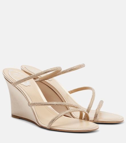 Mules compensées en satin à cristaux - Rene Caovilla - Modalova