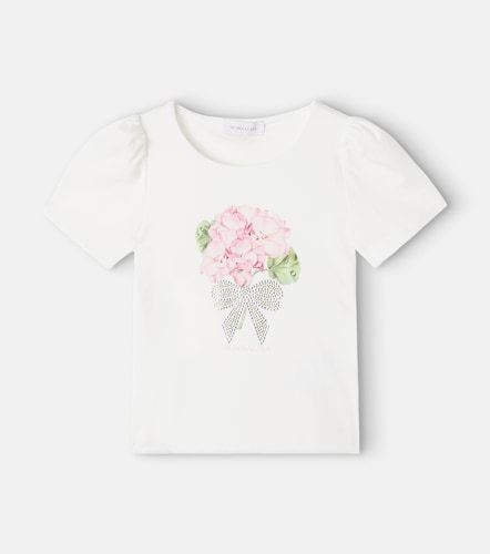 T-shirt en coton mélangé à strass - Monnalisa - Modalova