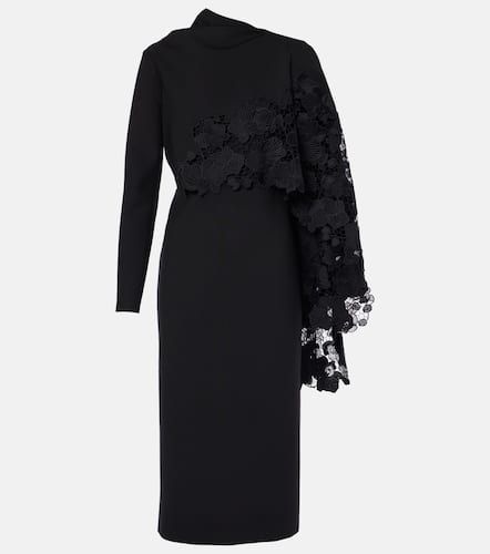 Robe midi en laine mélangée à fleurs - Oscar de la Renta - Modalova