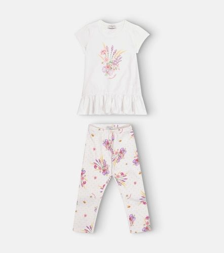 Ensemble t-shirt et legging en coton mélangé à fleurs - Monnalisa - Modalova