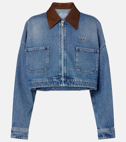 Veste raccourcie en jean et cuir - Prada - Modalova