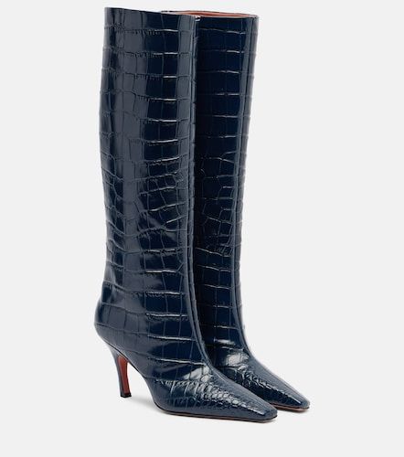 Bottes Mona en cuir façon croco - Amina Muaddi - Modalova
