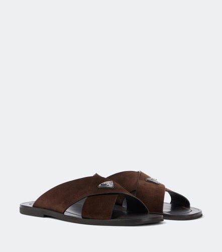 Prada Mules en daim et cuir à logo - Prada - Modalova