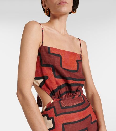 Robe midi en lin à imprimé et découpes - Johanna Ortiz - Modalova